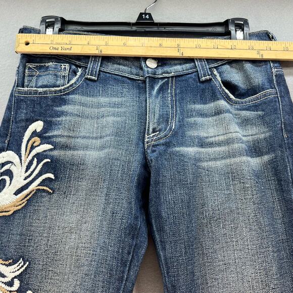 VTG KanCan Jeans Women's 5 Dark Blue Embroidered Hip Flare Preppy Normcore Rare - Picture 10 of 14